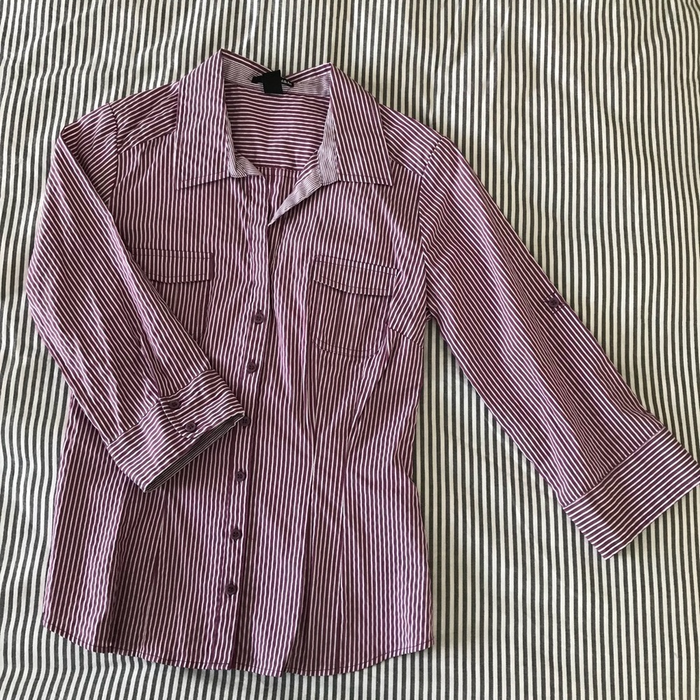 Vintage H&M Striped 3/4 Sleeve Shirt -Y2K - Size 8 - Picture 1 of 5